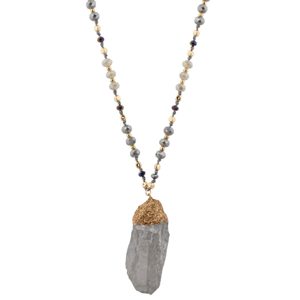 Jane Marie Quartz on Handknotted Mixed Beaded Body Necklace