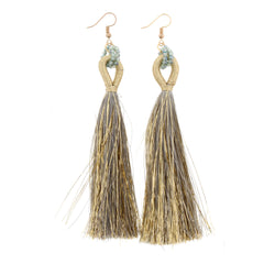 Jane Marie Beaded, Threaded Hoop, Fringe Tassel Earrings