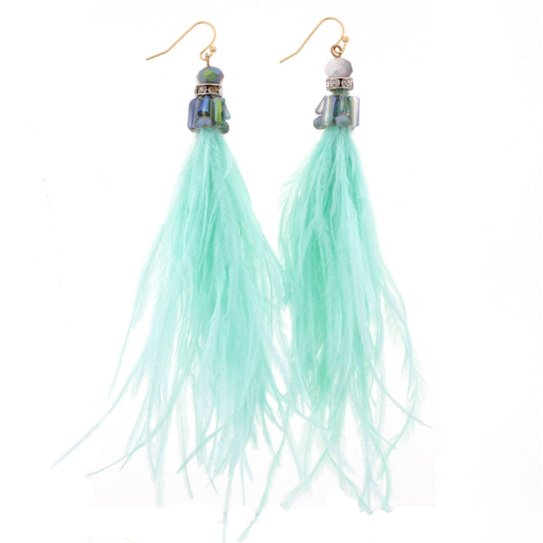 Jane Marie Feather Rhinestone Capped Tassel Earrings