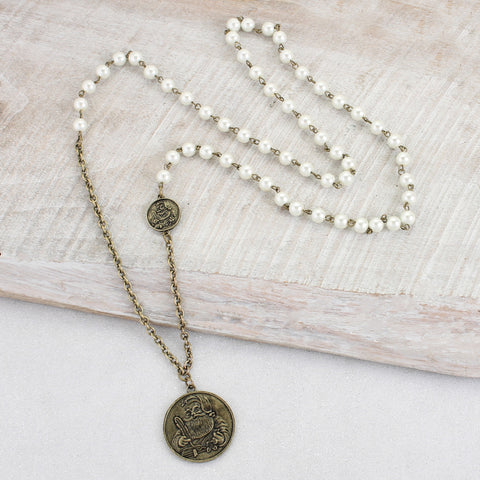 Santa Coin & Pearl Necklace - A Little Bird Boutique
