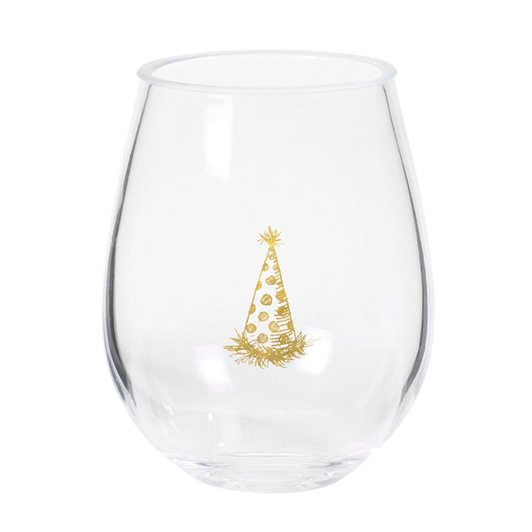 Gold Party Hat Double Stemless Glasses