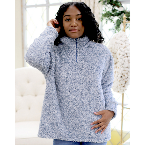 Fairbanks Quarter Zip Sherpa Pullover in Blue