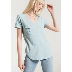 Z Supply Cotton Slub Pocket Tee in Sandwashed Blue