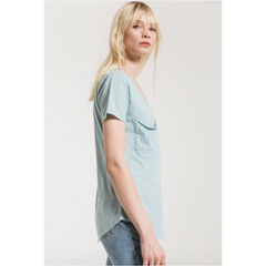Z Supply Cotton Slub Pocket Tee in Sandwashed Blue