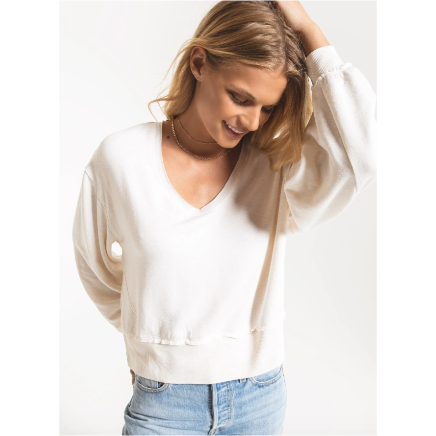 Z Supply Premium Fleece Deep V-Neck Pullover