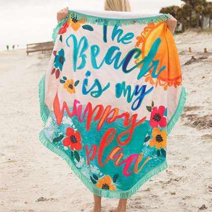 The Beach is My Happy Plan Beach Towel Blanket