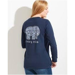 Ivory Ella Long Sleeve Squiggles T-Shirt in Navy