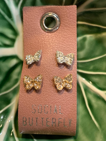 Petite Rhinestone Earrings on Leather Tags