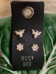 Petite Rhinestone Earrings on Leather Tags